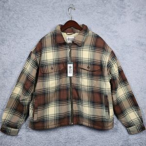 Alpine Design Sherpa Lined Brown Plaid Jacket LARGE Double Pocket Full Zip